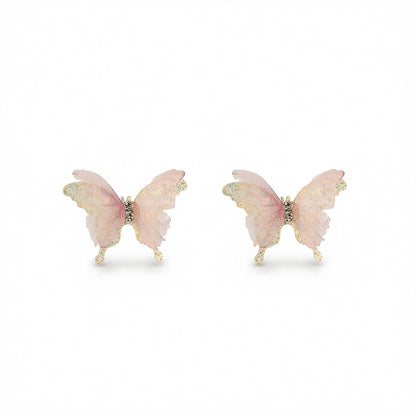 Cubic Zirconia and Polyester 18K Gold-Plated Butterfly Stud Earrings, gold stud earrings for women, everyday style, side view