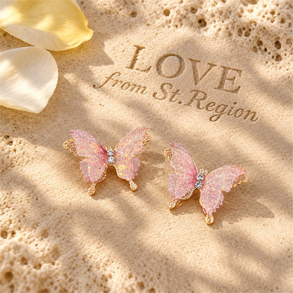 Cubic Zirconia and Polyester 18K Gold-Plated Butterfly Stud Earrings, gold stud earrings for women, lifestyle look