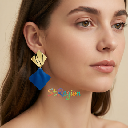 Blue Enamel & 18K Gold-Plated Rhombus Drop Earrings