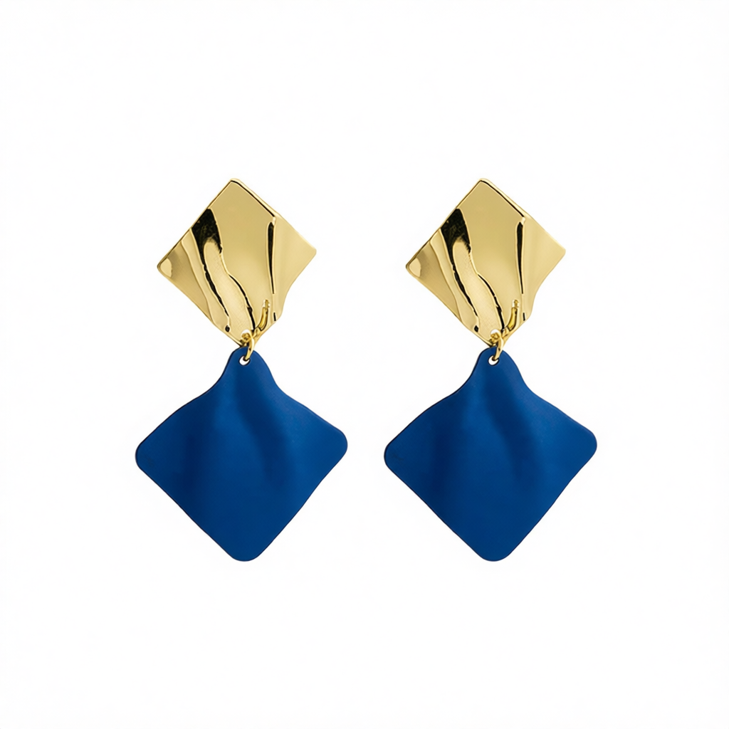 Blue Enamel & 18K Gold-Plated Rhombus Drop Earrings