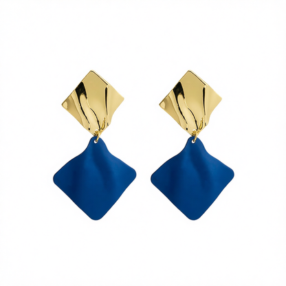 Blue Enamel & 18K Gold-Plated Rhombus Drop Earrings