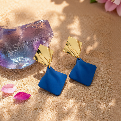 Blue Enamel & 18K Gold-Plated Rhombus Drop Earrings