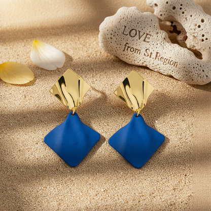 Blue Enamel & 18K Gold-Plated Rhombus Drop Earrings