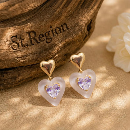 Crystal & Resin 18K Gold-Plated Heart Drop Earrings