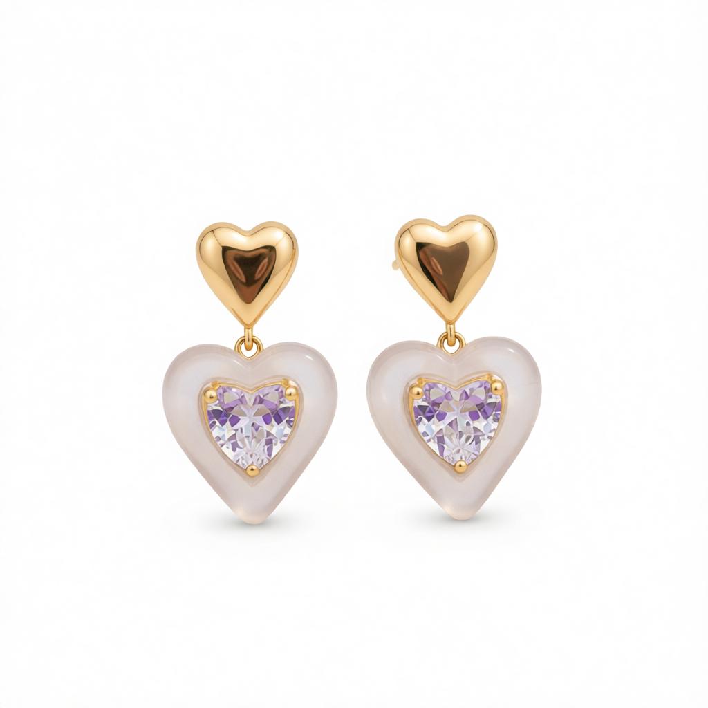Crystal & Resin 18K Gold-Plated Heart Drop Earrings