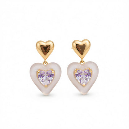 Crystal & Resin 18K Gold-Plated Heart Drop Earrings
