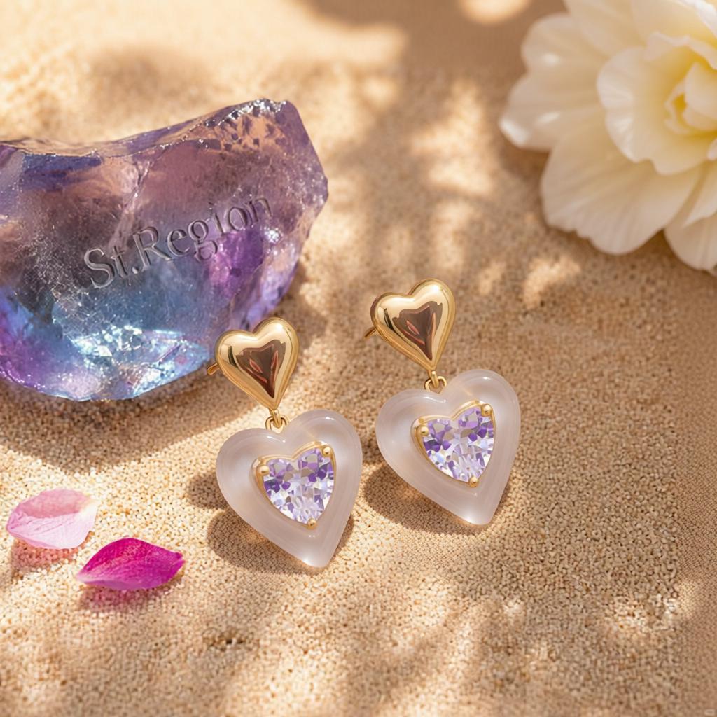 Crystal & Resin 18K Gold-Plated Heart Drop Earrings