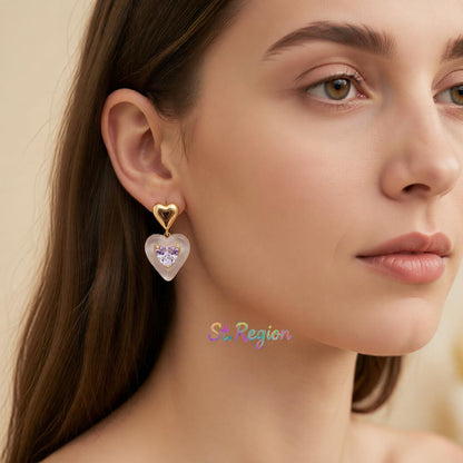 Crystal & Resin 18K Gold-Plated Heart Drop Earrings