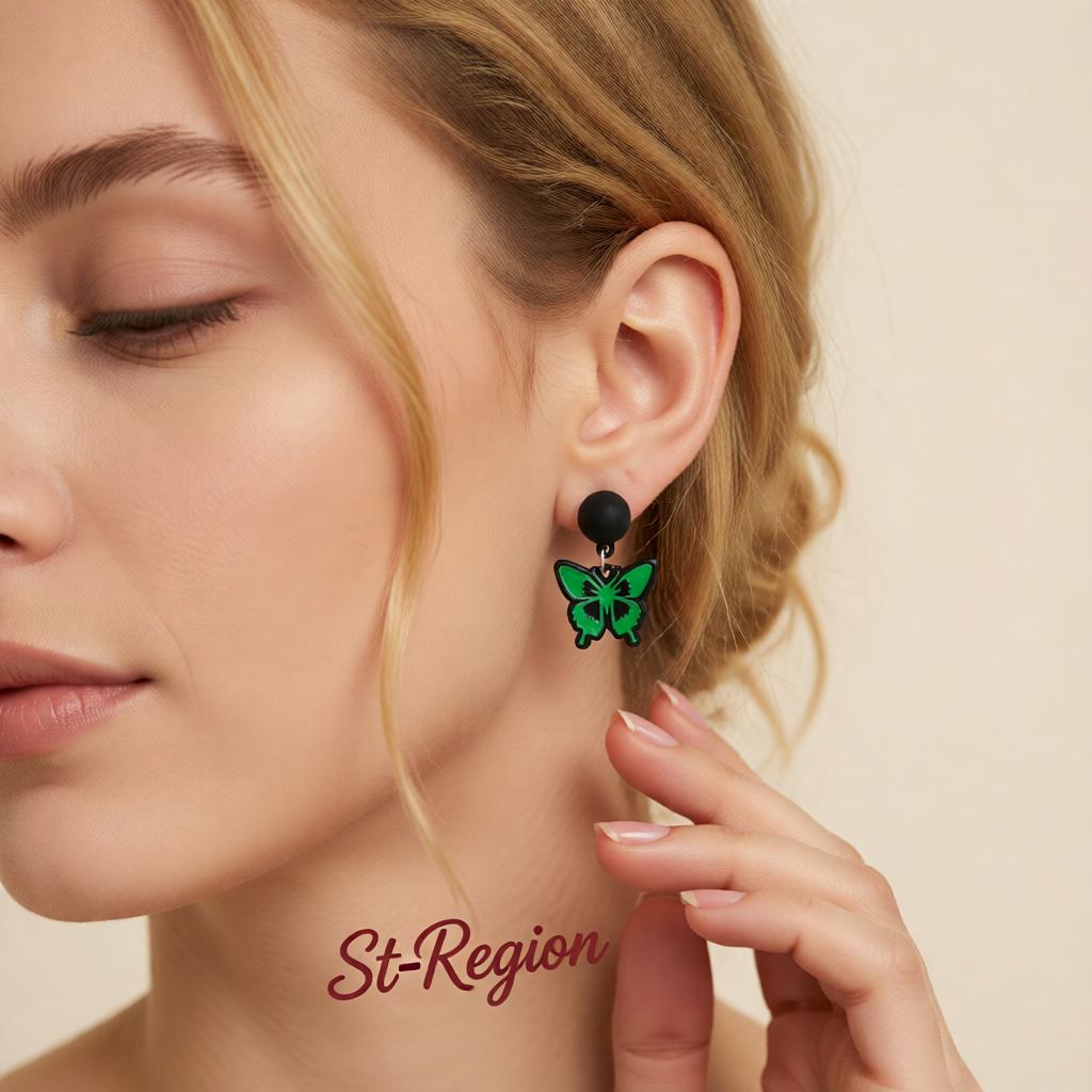 Purple and Green Enamel Silver-Plated Butterfly Drop Earrings, silver drop earrings for women, everyday style, styled look