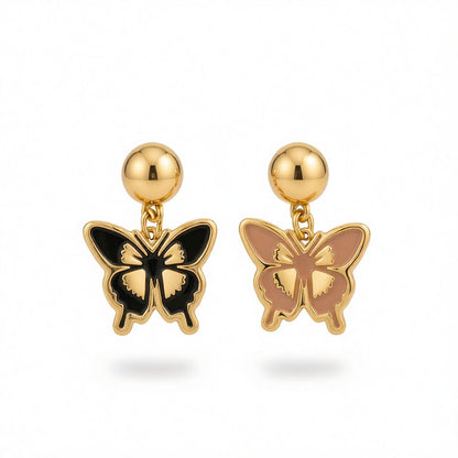 Blush and Black Enamel 18K Gold-Plated Butterfly Drop Earrings, gold drop earrings for women, side view