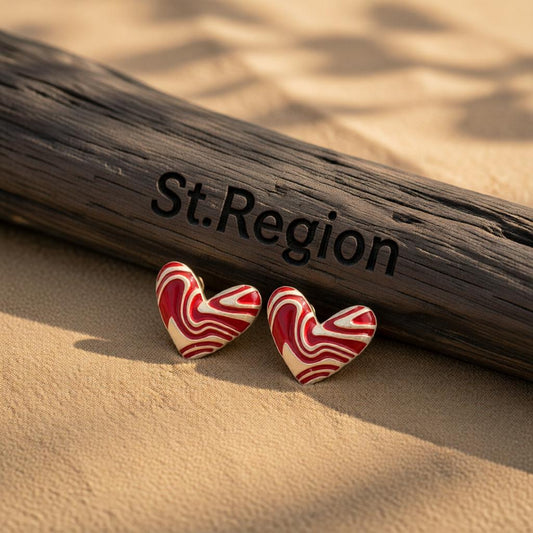 Red & Silver-Plated Heart Stud Earrings