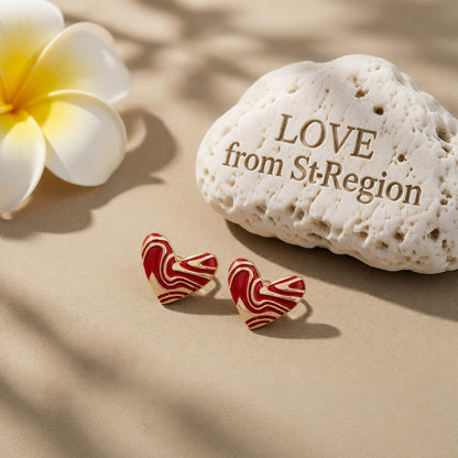 Red and Silver-Plated Heart Stud Earrings, cubic zirconia stud earrings for women, dainty minimalist design, lifestyle look