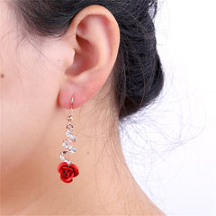 Red & Cubic Zirconia Swirl Rose Drop Earrings