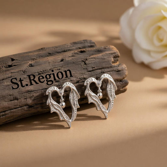 Silver-Plated Textured Bell Heart Stud Earrings