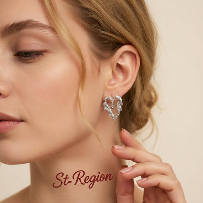 Silver-Plated Textured Bell Heart Stud Earrings, cubic zirconia stud earrings for women, botanical inspired, styled look