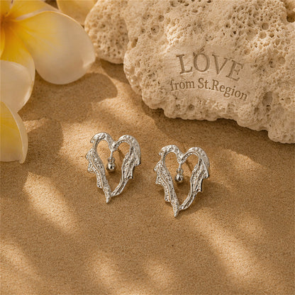 Silver-Plated Textured Bell Heart Stud Earrings