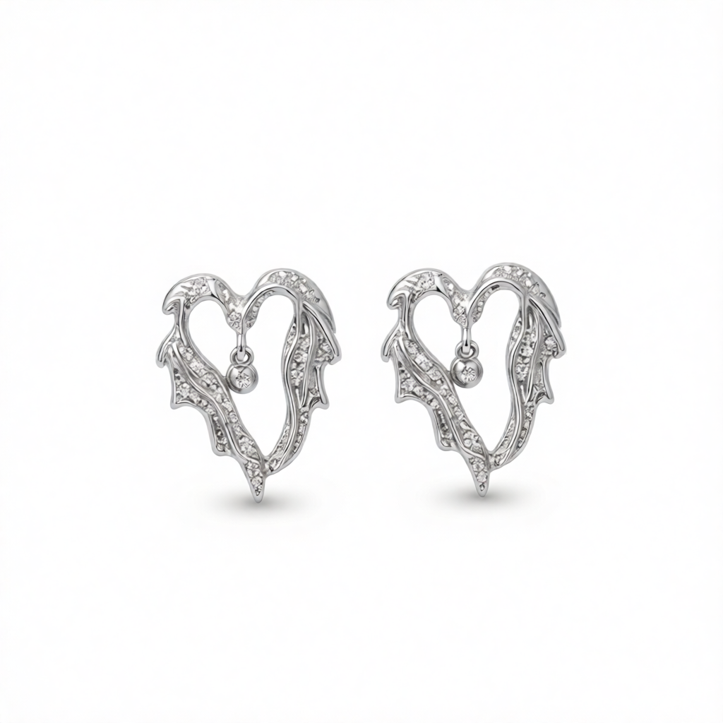 Silver-Plated Textured Bell Heart Stud Earrings