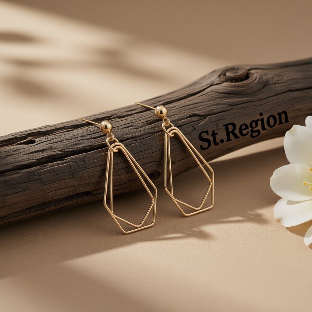 18K Gold-Plated Open Geometric Drop Earrings, gold drop earrings for women, everyday style, front view