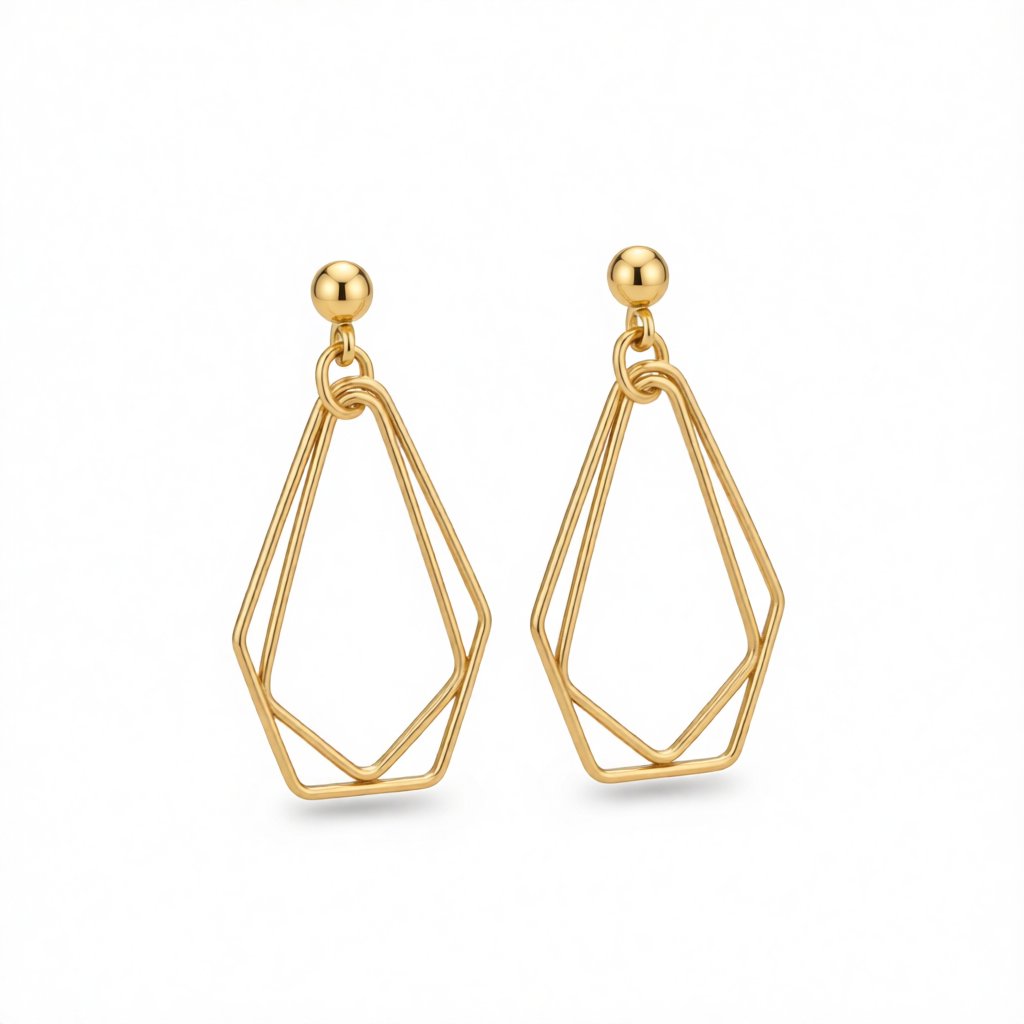 18K Gold-Plated Open Geometric Drop Earrings, gold drop earrings for women, everyday style, side view