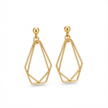 18K Gold-Plated Open Geometric Drop Earrings, gold drop earrings for women, everyday style, side view