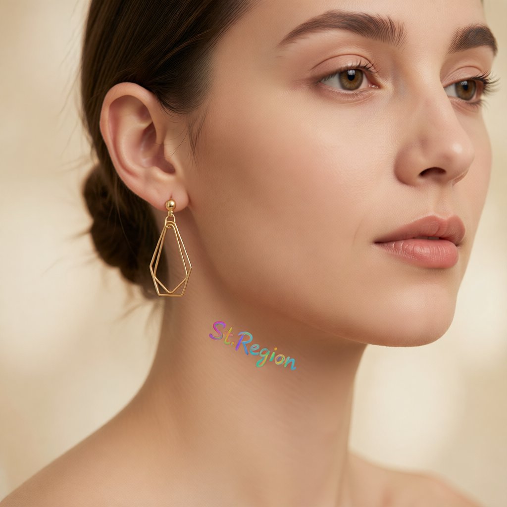 18K Gold-Plated Open Geometric Drop Earrings, gold drop earrings for women, everyday style, styled look