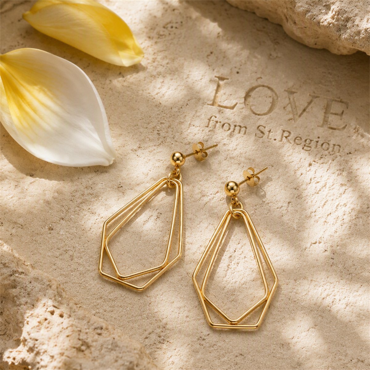 18K Gold-Plated Open Geometric Drop Earrings, gold drop earrings for women, everyday style, lifestyle look