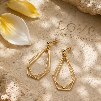 18K Gold-Plated Open Geometric Drop Earrings, gold drop earrings for women, everyday style, lifestyle look