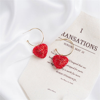 Red Cubic Zirconia and 18K Gold-Plated Pav¨¦ Heart Huggie Earrings, gold huggie earrings, lifestyle look