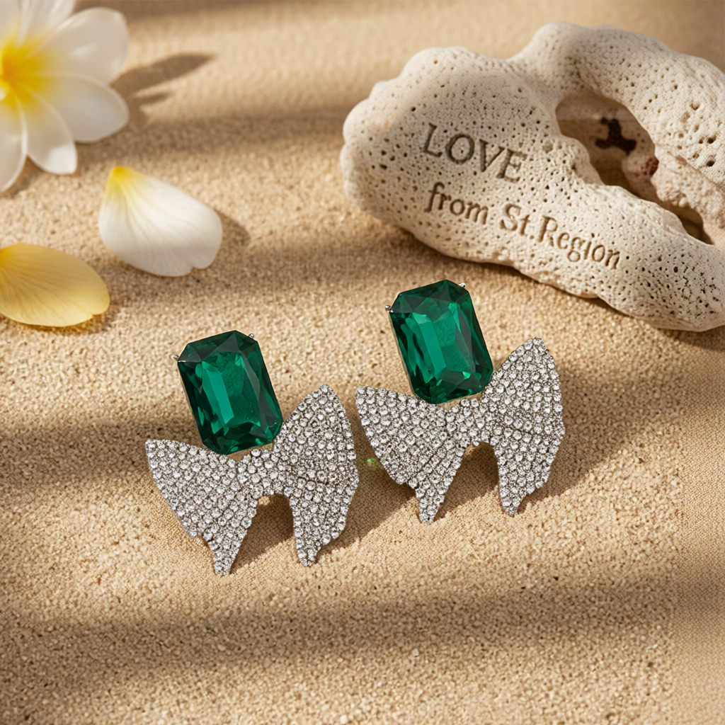 Green Crystal & Cubic Zirconia Silver-Plated Bow Drop Earrings