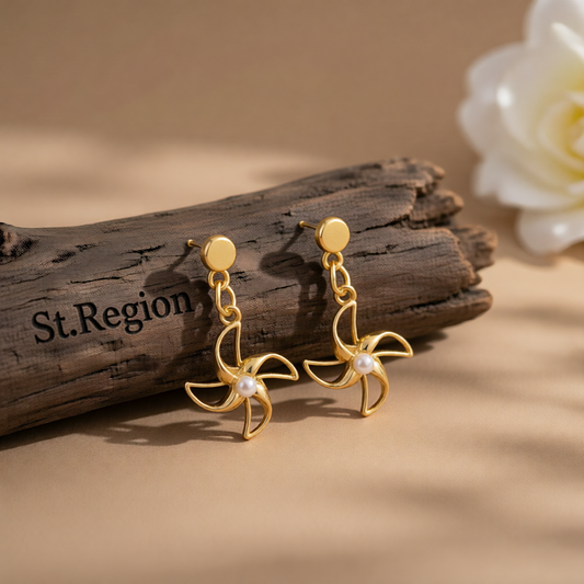 Pearl & 18K Gold-Plated Openwork Windmills Drop Earrings