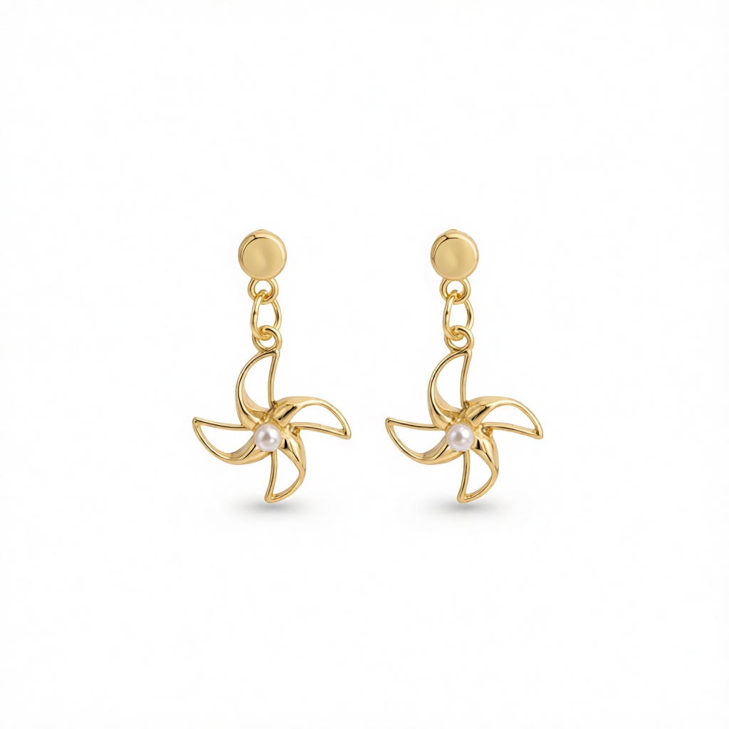 Pearl & 18K Gold-Plated Openwork Windmills Drop Earrings