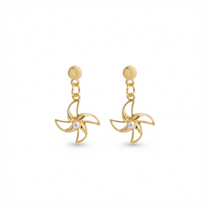 Pearl & 18K Gold-Plated Openwork Windmills Drop Earrings