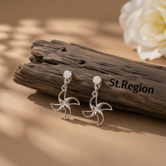 Cubic Zirconia & Silver-Plated Openwork Windmill Drop Earrings