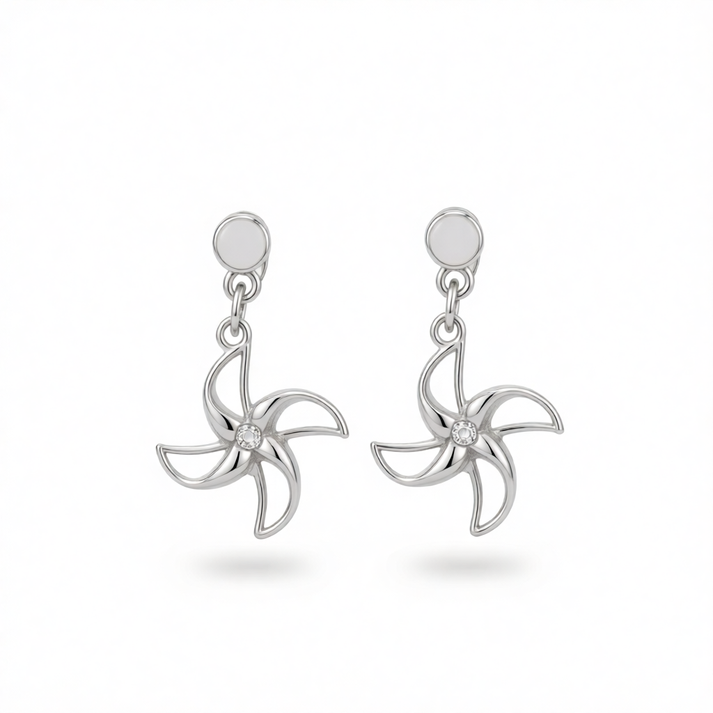 Cubic Zirconia & Silver-Plated Openwork Windmill Drop Earrings