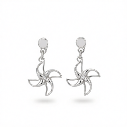 Cubic Zirconia & Silver-Plated Openwork Windmill Drop Earrings