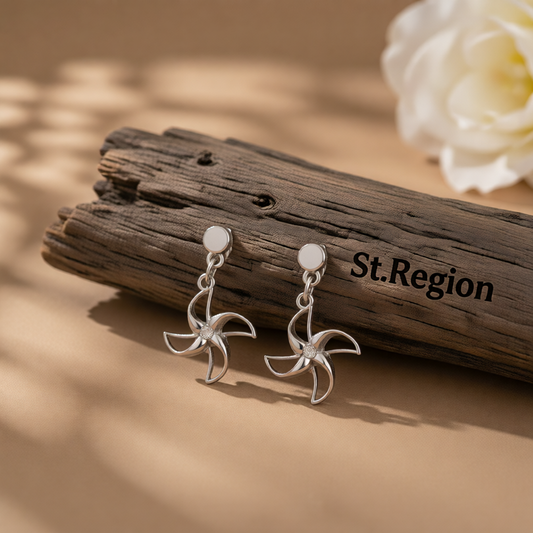 Cubic Zirconia & Silver-Plated Openwork Windmill Drop Earrings