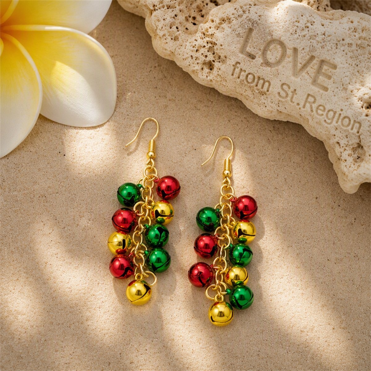 Green and Red Bell Cluster Drop Earrings, drop earrings for women, everyday style, lifestyle look