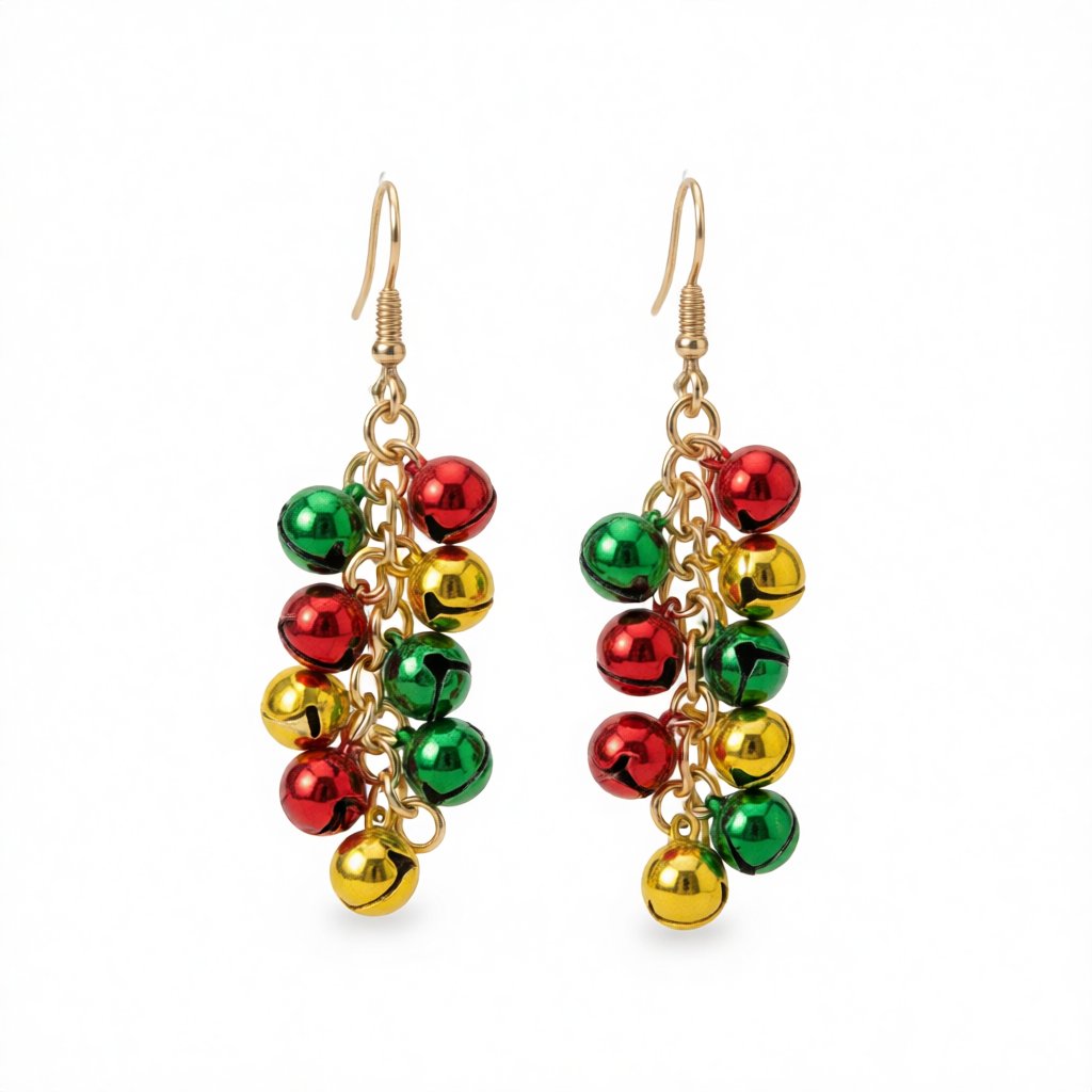 Green and Red Bell Cluster Drop Earrings, drop earrings for women, everyday style, side view