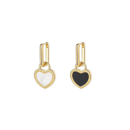 White and Black Heart Huggie Earrings, huggie earrings, botanical inspired, side view