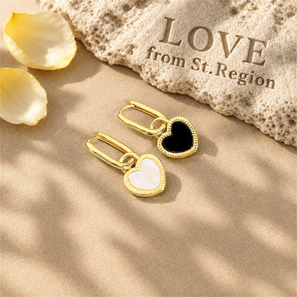 White and Black Heart Huggie Earrings, huggie earrings, botanical inspired, lifestyle look