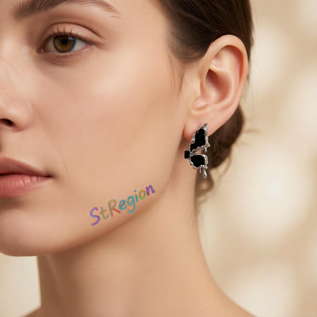 Black Crystal and Enamel Silver-Plated Butterfly Mismatched Stud Earrings, cubic zirconia stud earrings for women, styled...