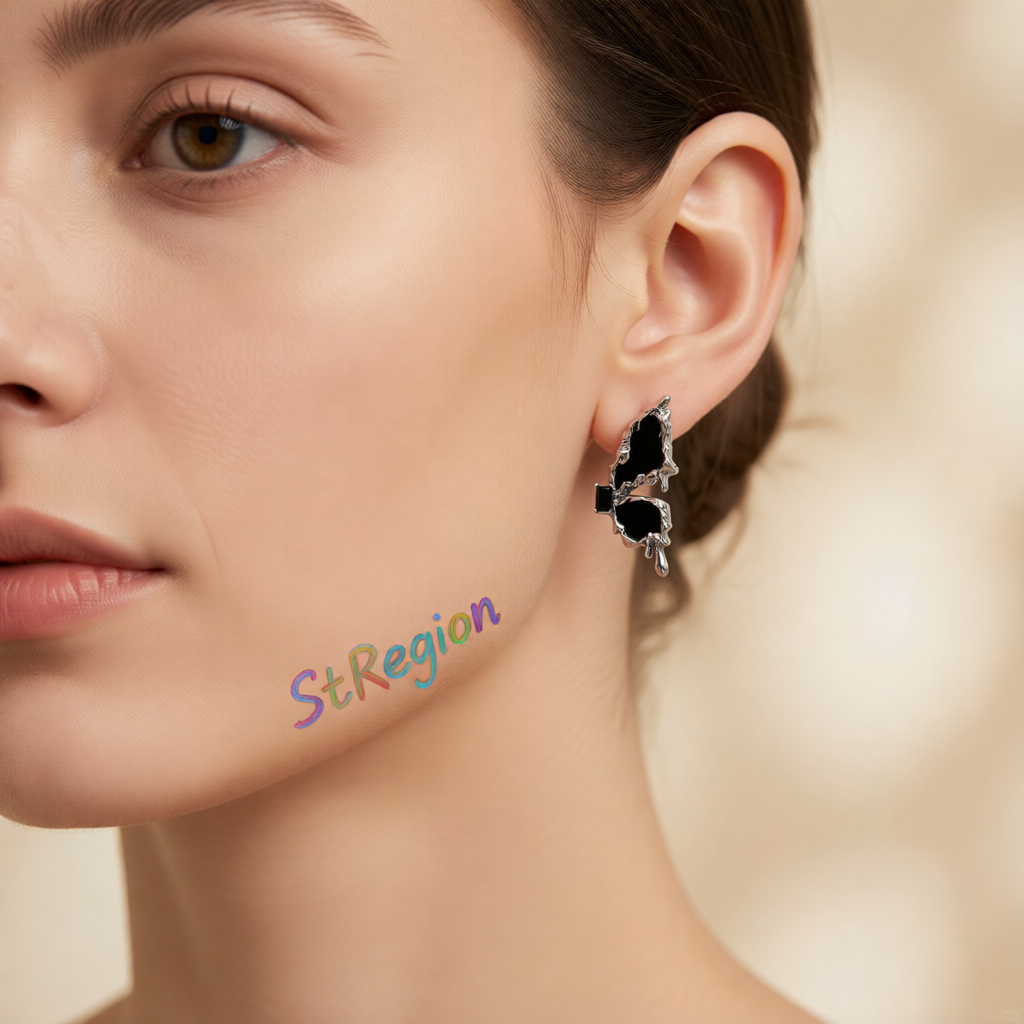Black Crystal & Enamel Silver-Plated Butterfly Mismatched Stud Earrings