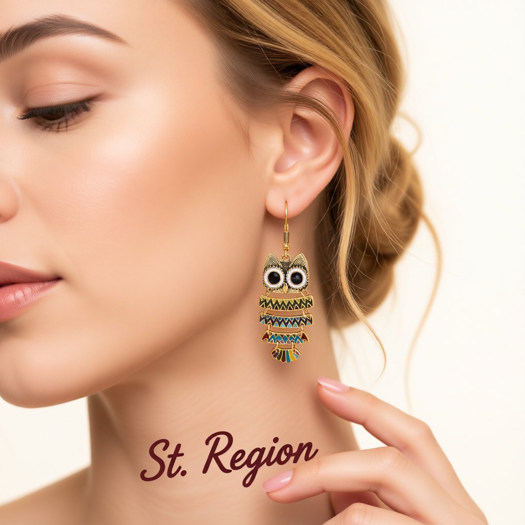 Black Enamel and 18K Gold-Plated Owl Drop Earrings, gold drop earrings for women, elegant gift for her, styled look