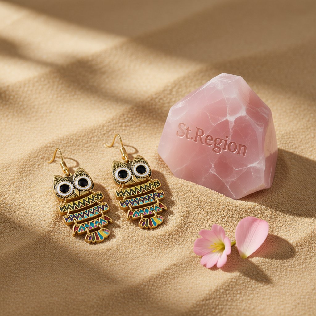 Black Enamel and 18K Gold-Plated Owl Drop Earrings, gold drop earrings for women, elegant gift for her, detail close-up