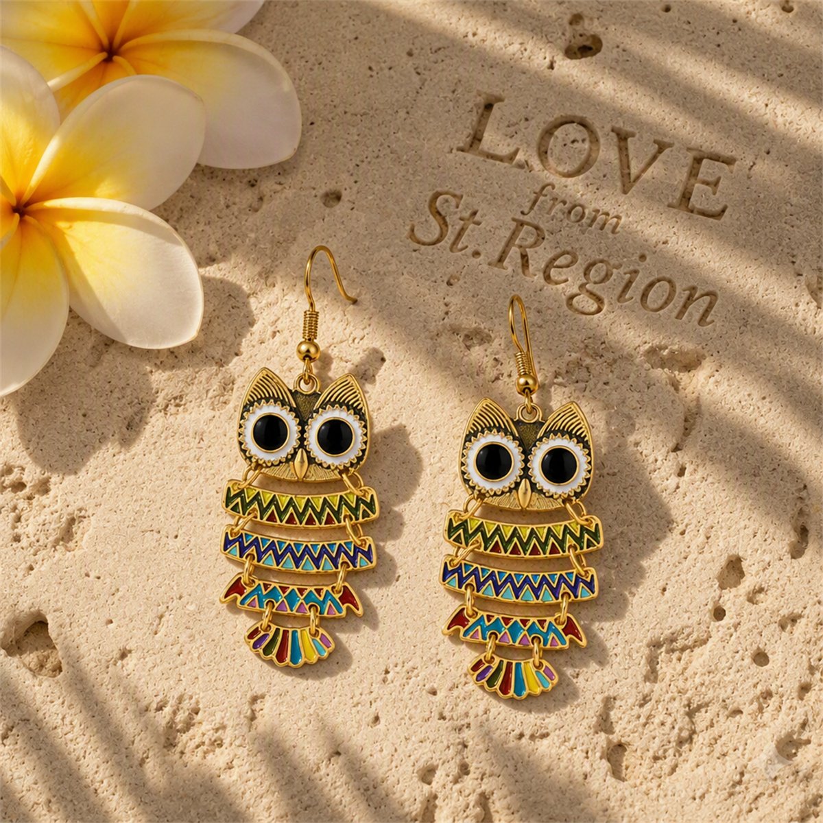 Black Enamel and 18K Gold-Plated Owl Drop Earrings, gold drop earrings for women, elegant gift for her, lifestyle look