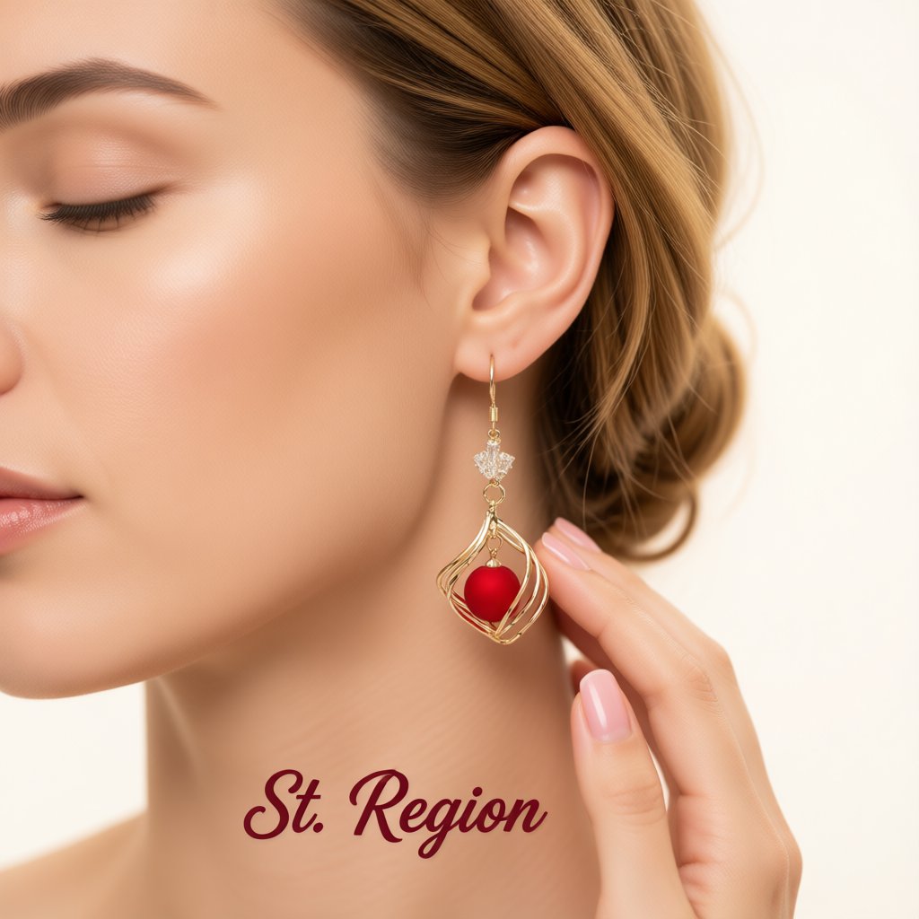 Red Resin and Clear Crystal 18K Gold-Plated Swirl Drop Earrings, gold drop earrings for women, styled look
