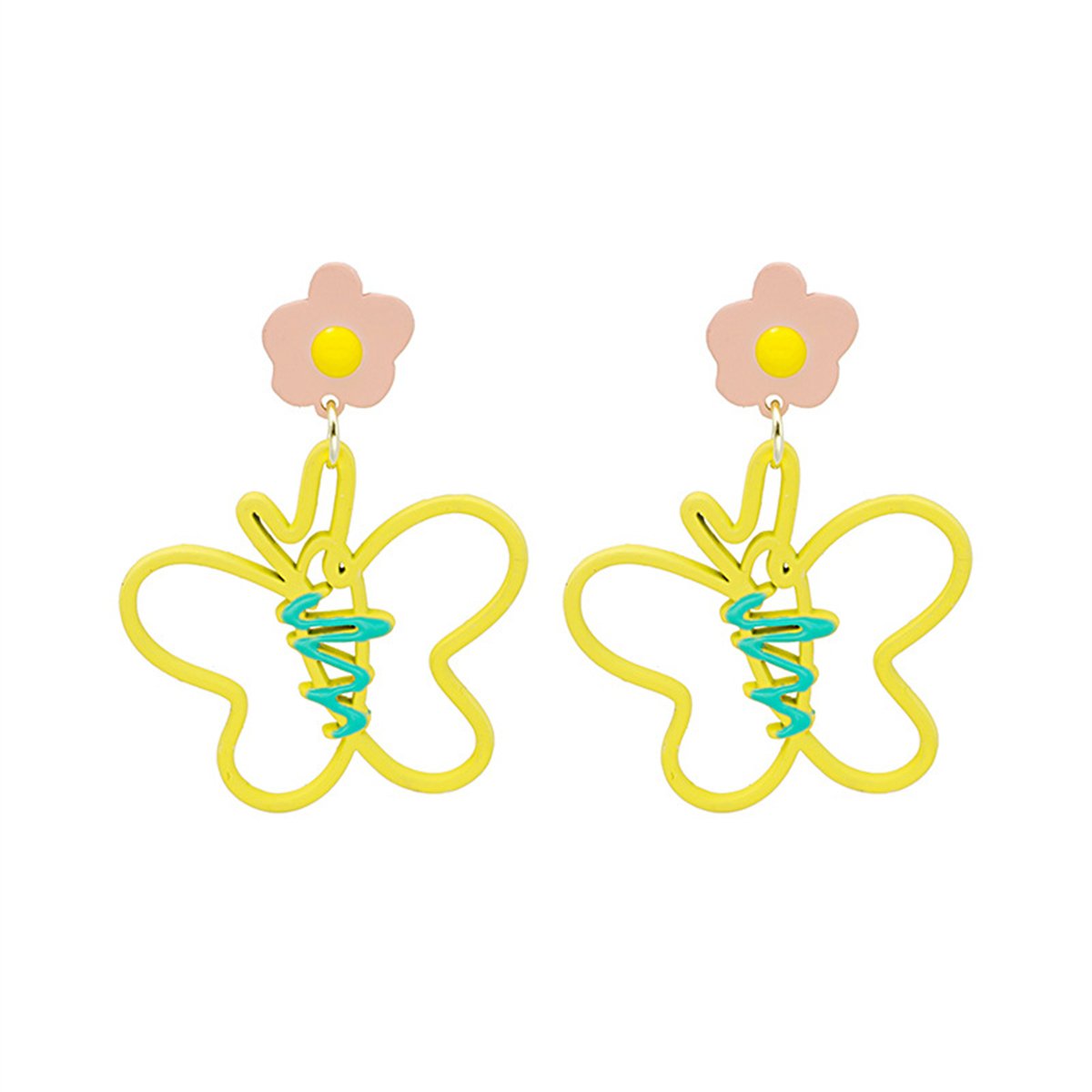 Yellow Enamel and 18K Gold-Plated Flower Butterfly Drop Earrings, gold drop earrings for women, side view