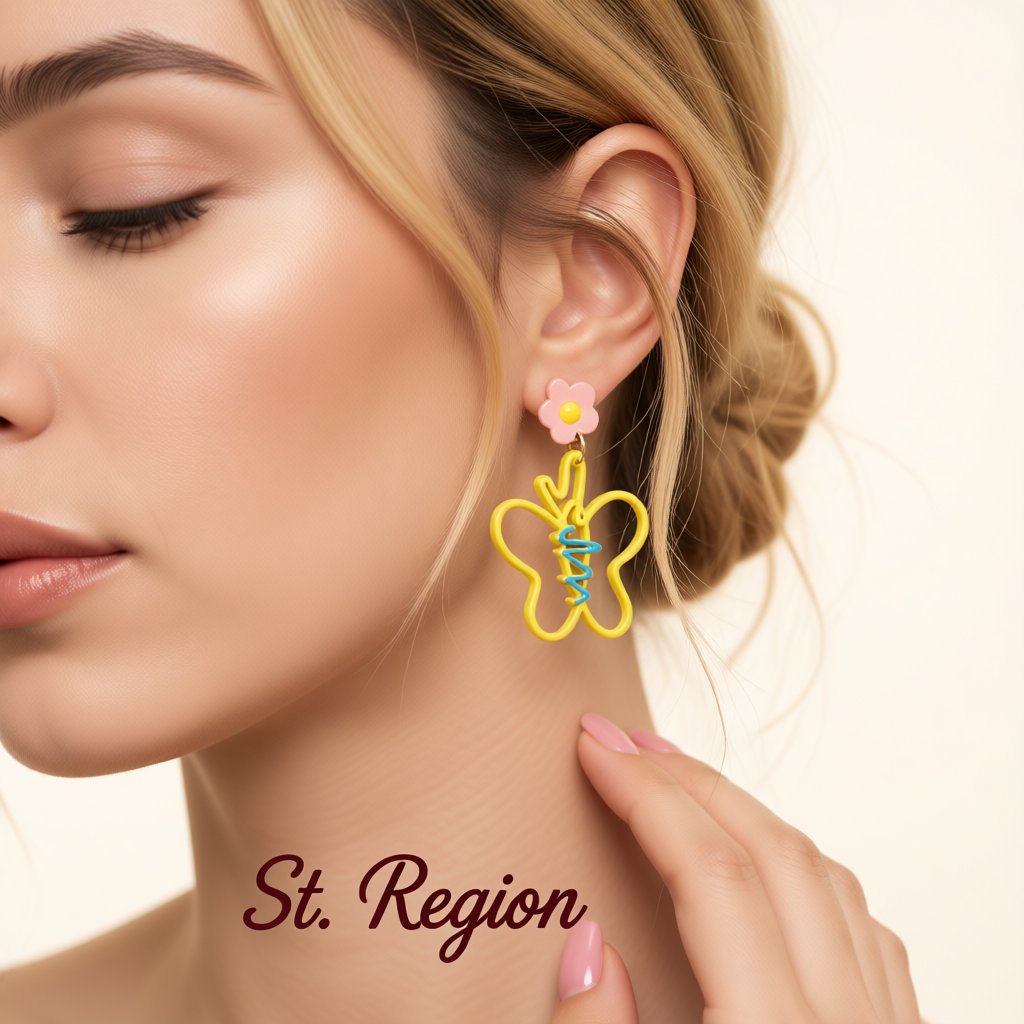 Yellow Enamel and 18K Gold-Plated Flower Butterfly Drop Earrings, gold drop earrings for women, styled look