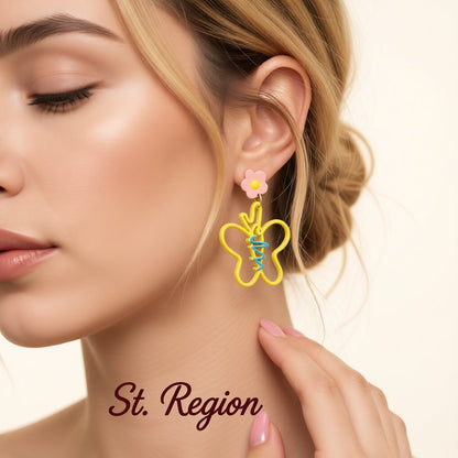 Yellow Enamel and 18K Gold-Plated Flower Butterfly Drop Earrings, gold drop earrings for women, styled look