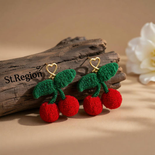 Red & Green Heart Cherry Drop Earrings